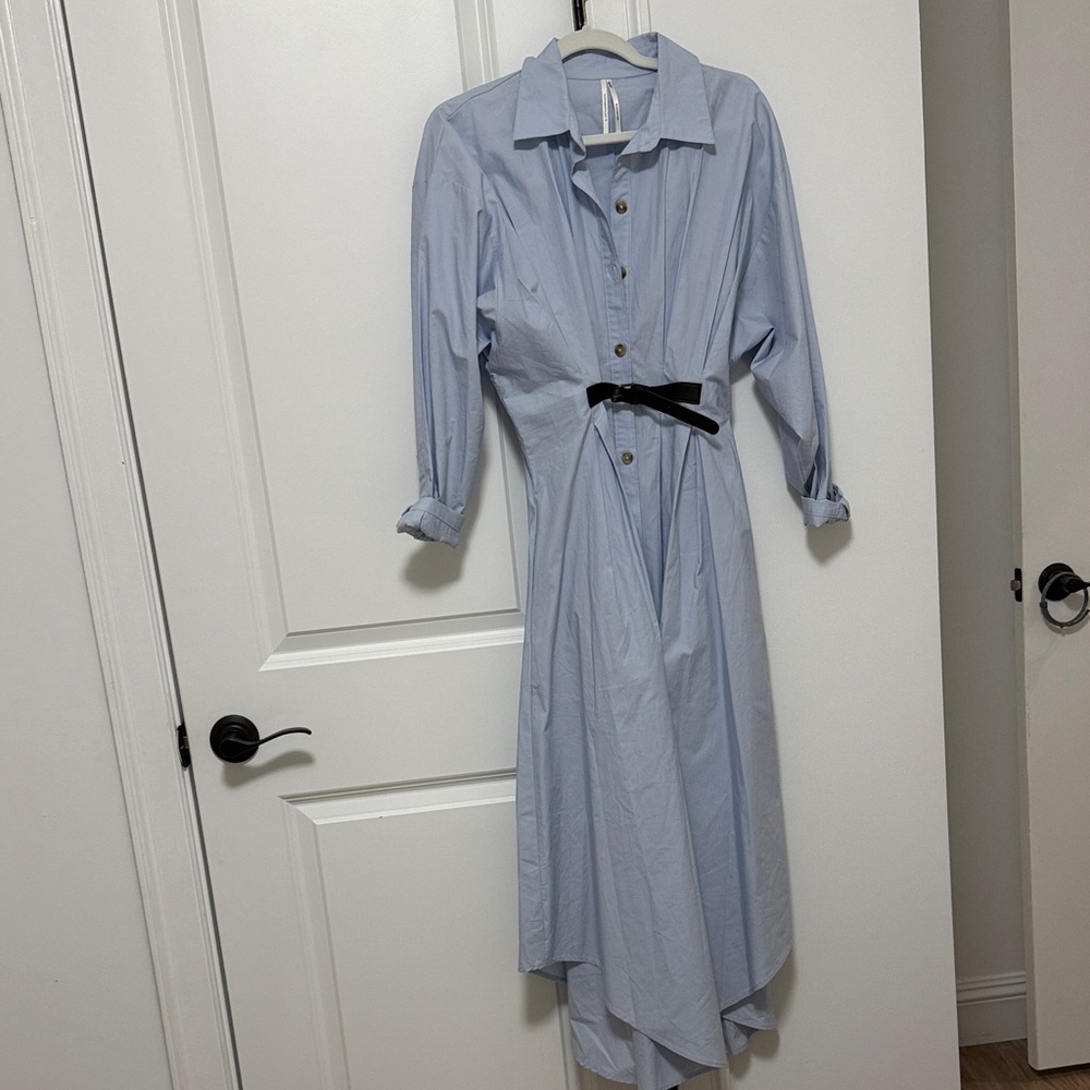 Anthropologie Blue Asymmetrical Buttoned Dress